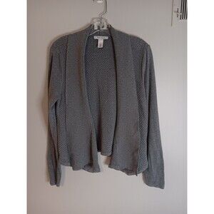 White House Black Market Cardigan Open Front Waffle Knit Grey Sz Large